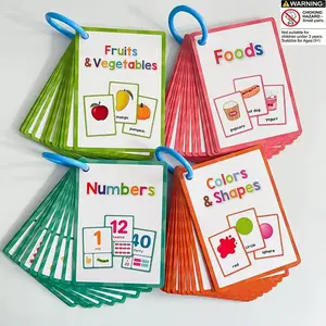 [Back To ShcoolEducational Flash Card, Toddler Flash Cards, 4 Counts/set Colorful Fruit & Vegetable & Number & Shape Card, Learning Card for Kids, Educational Toy for Kids, Preschool Learning Tool  (Colours and details are random) Visual Stimulation Cards