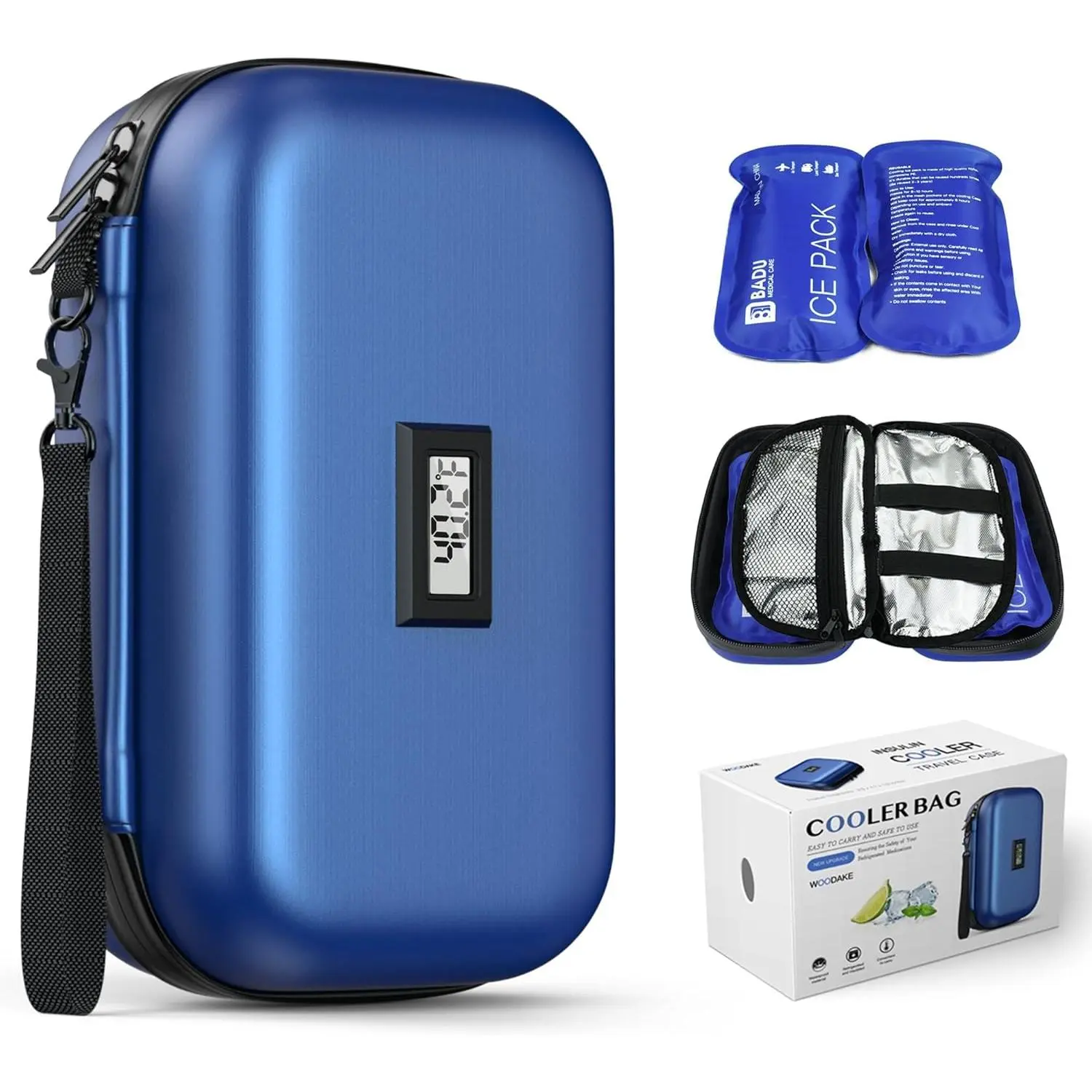 TSA Approved Insulin Cooler Travel Bag - Thermal Cool Storage Bag with Digital Temp Monitor, 2 Ice Packs, EVA Solid Insert for Diabetes Medication Pens