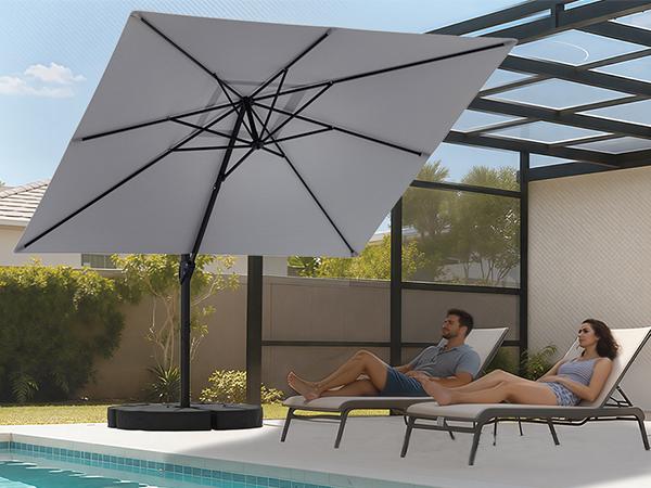 With Base]9*12FT/10x10 FT Cantilever Patio Umbrella Outdoor with Base-  Large Offset Heavy-Duty Aluminum Umbrella with 360  Rotation, 6 Tilts,  Windproof, 3-Year Fade Resistance for Pool Deck, Square, Gray - TikTok Shop