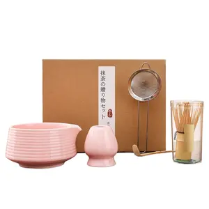 5-Piece Ceramic Matcha Tea Set, Includes Teacup and Bamboo Whisk, Japanese Ritual Tool Kit, Ideal Gift for Beginners