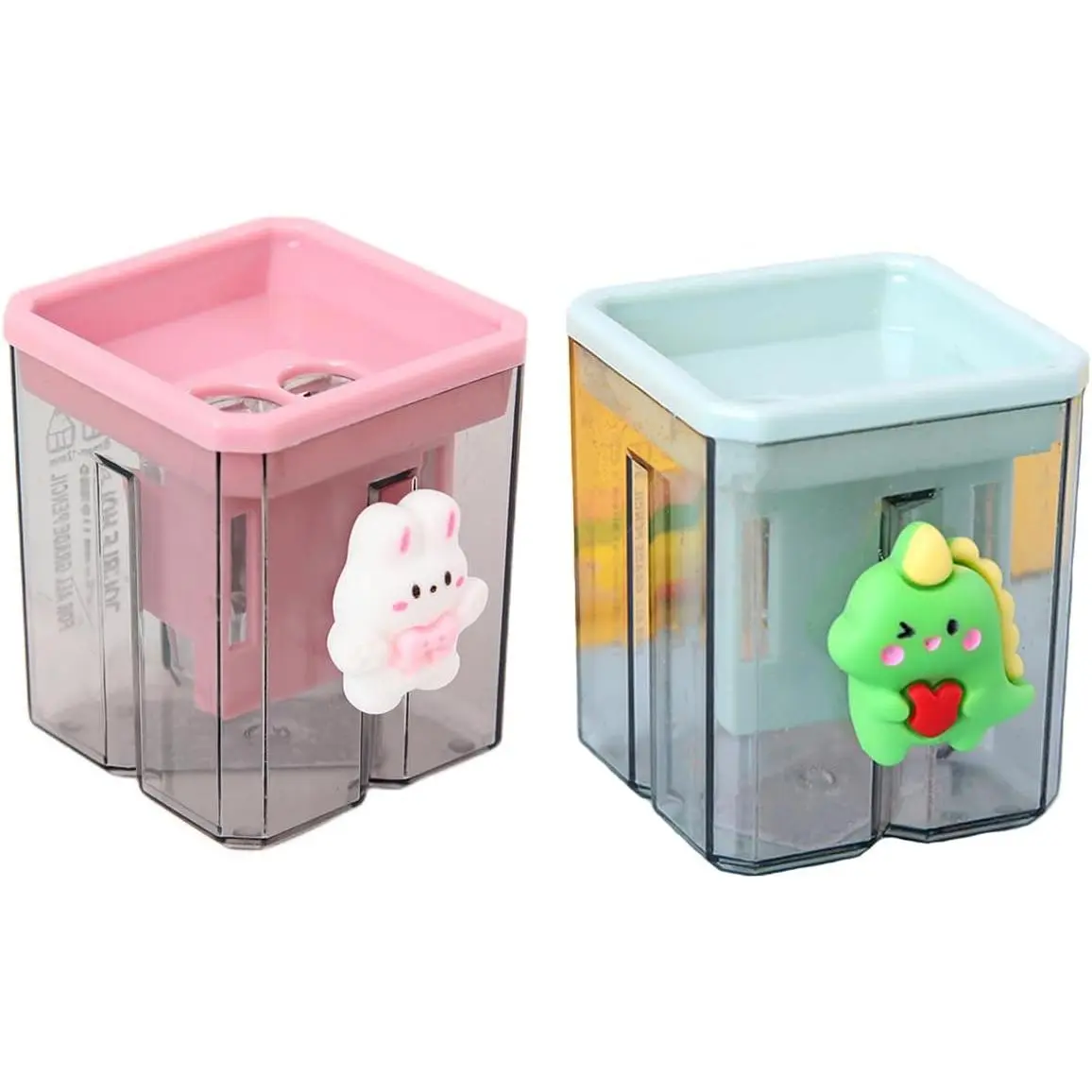 2 count Creative Cute Cartoon Double-Hole Pencil Sharpener 2 count Creative Cute Cartoon Double Hole Pencil Sharpener, Student Hand Pencil Sharpener, Green Dinosaur + White  (3)