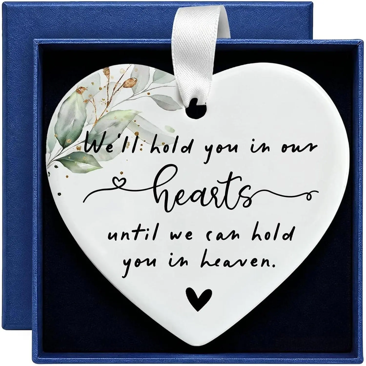 3-Inch Modern Ceramic Heart Shape Memorial Ornament, Double-Side Print Christmas Tree Decoration, Sympathy Gift for Grieving Families, Default