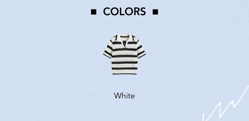 Cider [size 2-10] French Riviera Vacation Polo Striped Hollow Out Knitted Short Sleeve Top