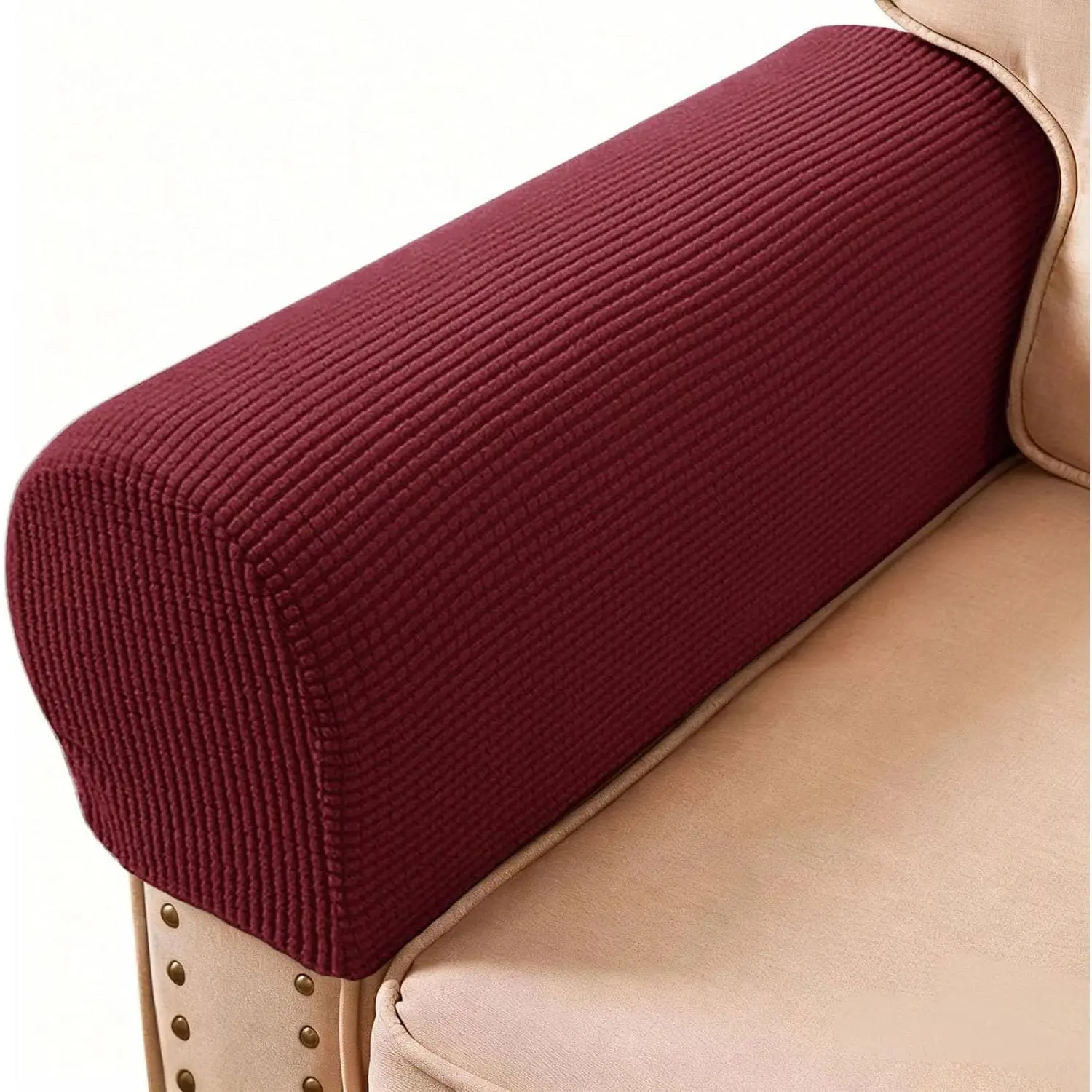 Sofa Couch Arm Chair Covers, Armrest Armchair Covers Stretch Recliner Slipcovers, Set of 2 (Wine Red)
