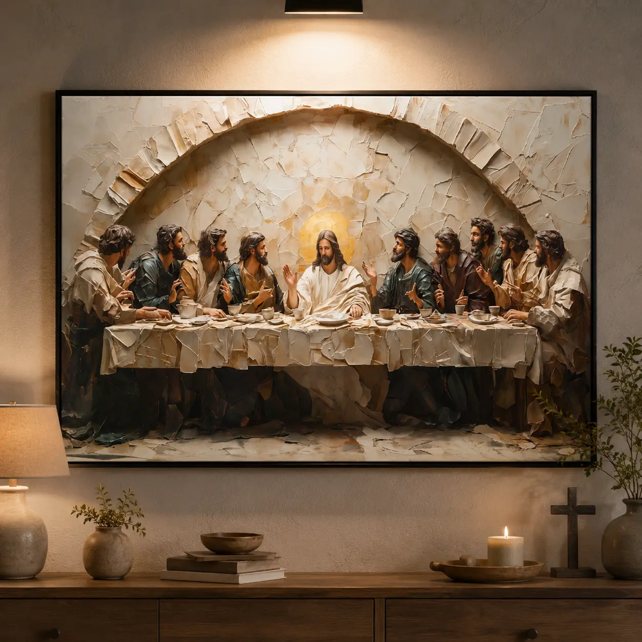 Religious The Last Supper Jesus and Apostles Canvas Wall Art Frame, Ready-To-Hang Spiritual Home Decor for Religious Home Decoration Christian Wall Art Jesus Wall Art last supper wall art christian art jesus painting canvas print
