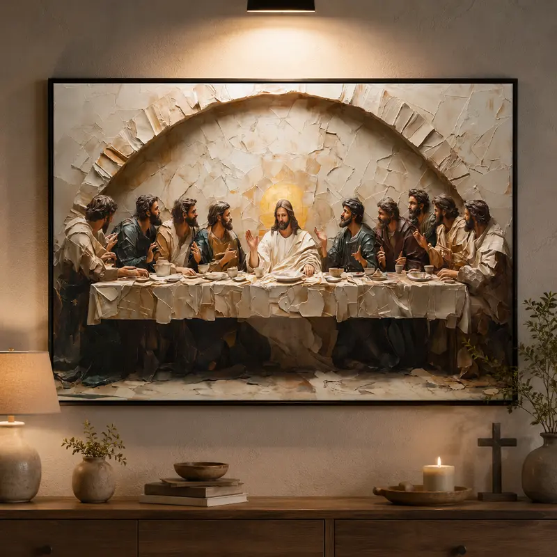Religious The Last Supper Jesus and Apostles Canvas Wall Art Frame, Ready-To-Hang Spiritual Home Decor for Religious Home Decoration Christian Wall Art Jesus Wall Art last supper wall art christian art jesus painting canvas print