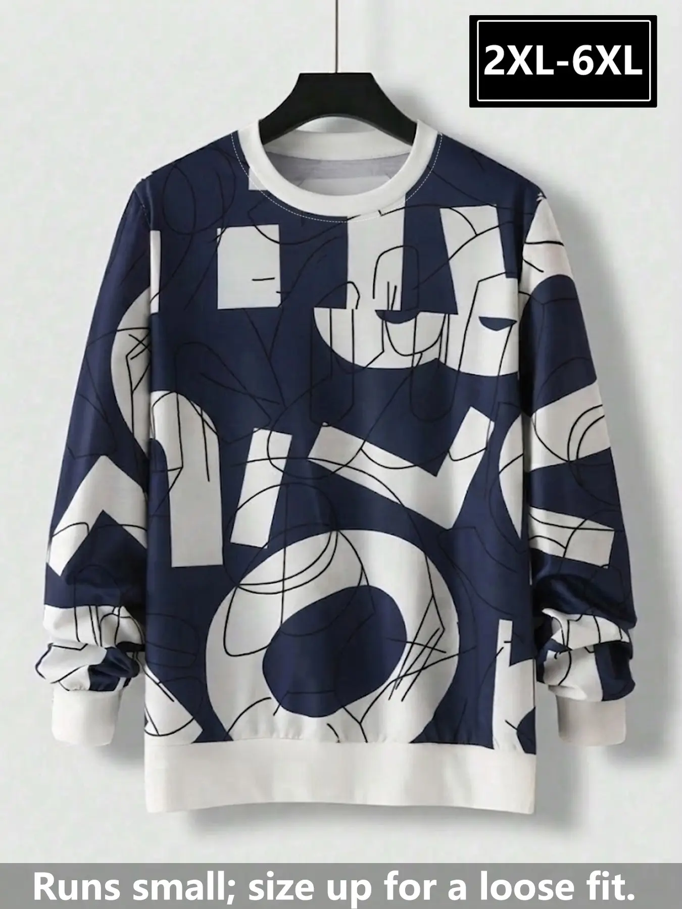 Men's Plus Size Street Style Sweatshirt, Loose Fit Graffiti Letter Design, Breathable Durable Fabric, Versatile Fashion Top (2xl-6xl)