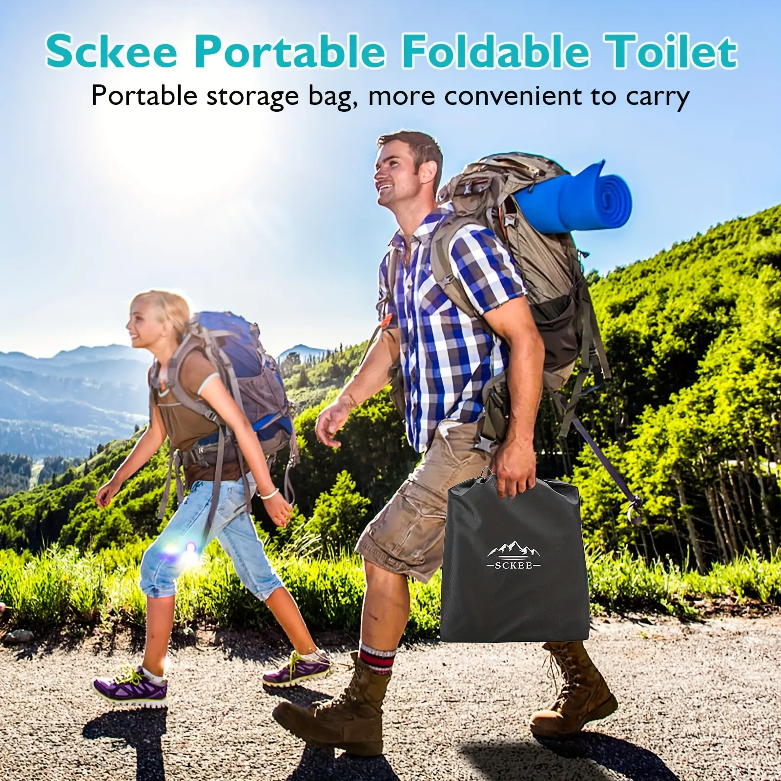 YAKEA XL Portable Toilet for Adults, 16.5'' Tall Camping Toilet with Lid & Convenient Carry Bag, Portable Potty for Camping, Hiking, Car Travel, Truck, RV, Boating, Road Trips, Beach