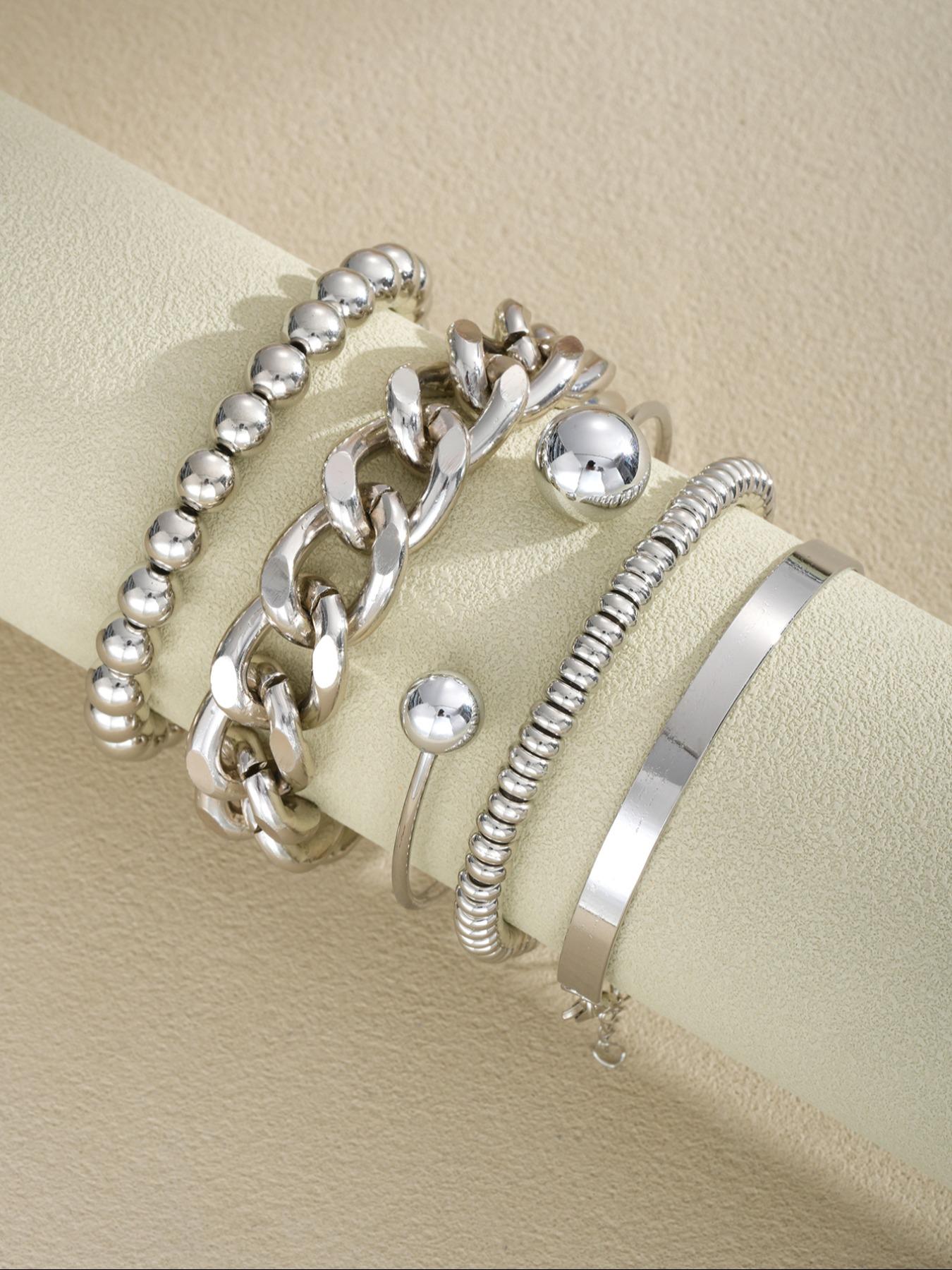 5-Piece Fashion Chain Style Open Cuff Bracelet Set for Women, Ideal for Holiday Gifts, Perfect for Dates and Parties