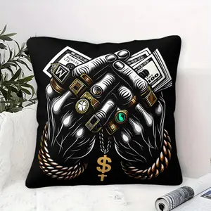 Throw Pillow Gold Chain Dollar Hands Print Dorm Pillow, Soft Pillow With Insert, HD Printed Street Decor Cushion, Suitable for College Dorm, Bachelor Apartment Sofa, Gaming Station, Perfect Hip Hop Home Decor Hustle Culture Lovers