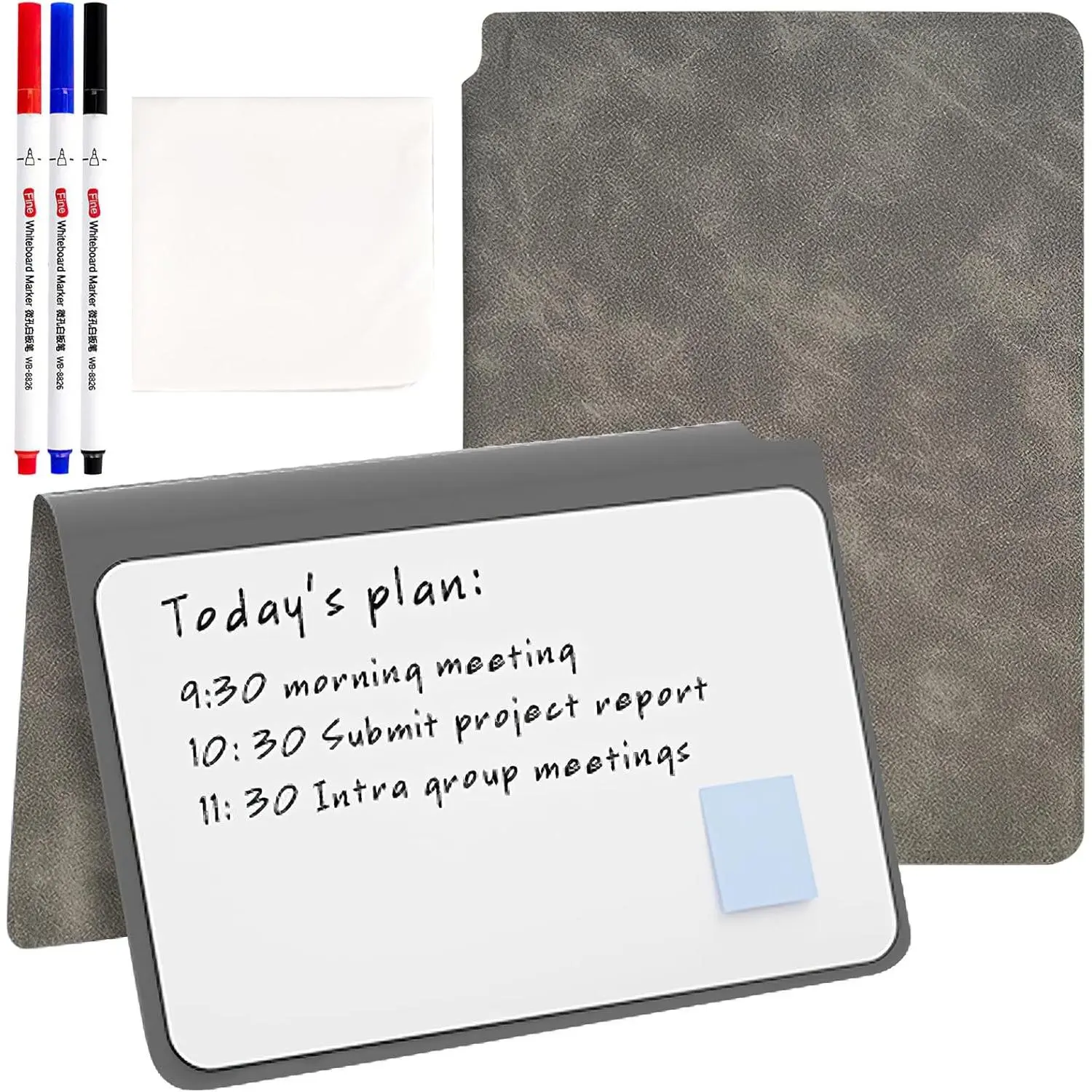 Whiteboard Notebook, Portable Dry Erase Board Fineliner Pens, PU Cover Erasable Handheld White Board  Drawing Notebook Easel Pad for Meeting Business Office School (Gray)