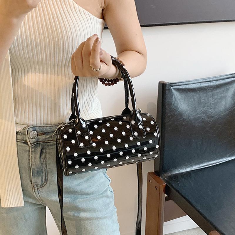 Crossbody Bag for Women Barrel Shape Mini Top Handle Purse PU Leather Polka Dot Cute Handbag Adjustable Strap Daily Use