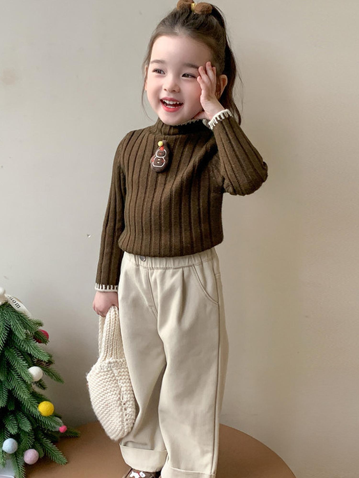 Girls' Thickened Turtleneck Sweater - Slim Fit Winter Warm Base Layer, Cute Solid Color Sweaters for Uniforms & Layering, Hand Washable Cold Weather Sweating Less for (for easy Outfits)