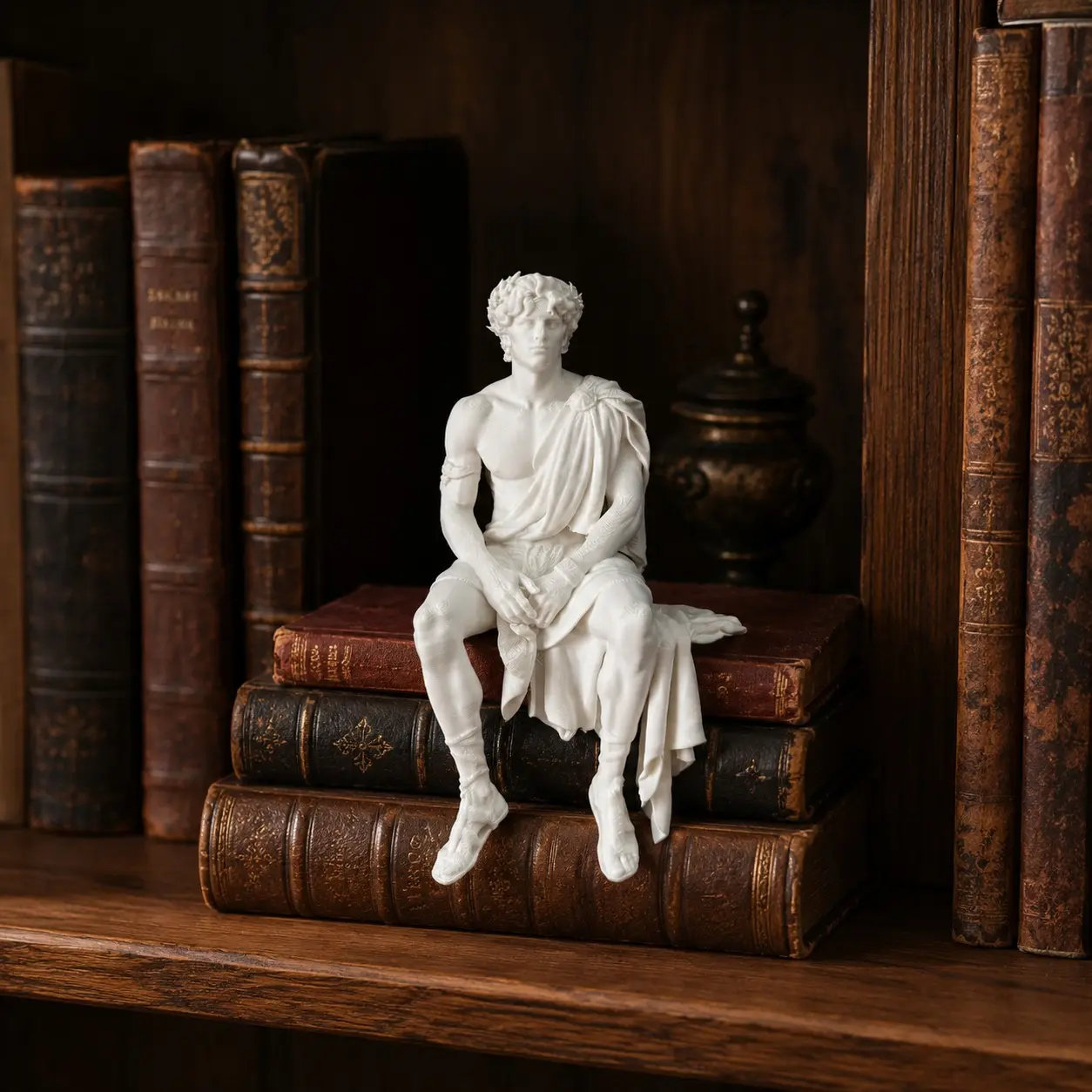 Greek Mythology Couple Sitting Shelf Statue – Vintage White Resin Greek God & Goddess Sculpture, Classical Roman Figurine, Bookshelf Edge Decor, Tabletop Home Aesthetic Ornament, Collectible Gift