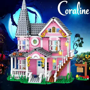 Coraline‘s Iconic Pink Palace Building Blocks Set,Fantasy Haunted House Model for Display,Unique Collector’s Gift for Movie Fans