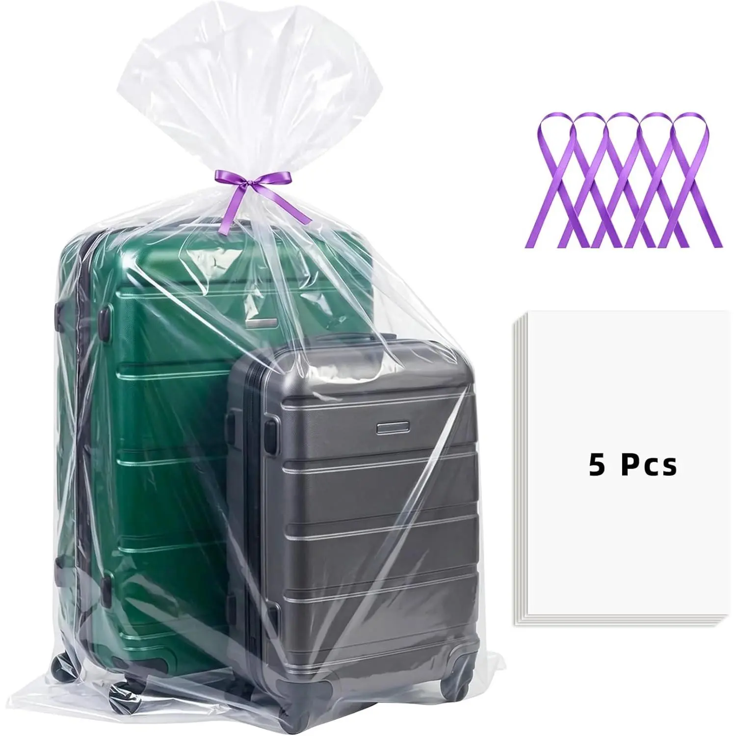 Extra Large Clear Plastic Storage Bags,5Pieces 40x60 Inches Big Giant Jumbo Huge Plastic Storage Bags for Luggage, Suitcase,Furniture,5 Ribbons Included