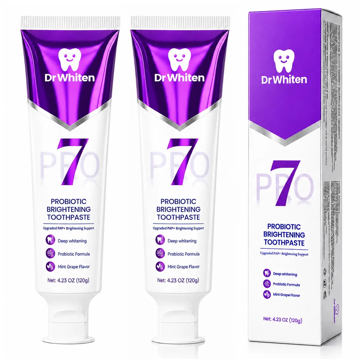 DrWhiten New 7-Probiotic Brightening Toothpaste | Purple Toothpaste Helps Balance Yellow Tones | Fresh Breath & Color-Correcting Formula | Fluoride-Free | 4.23 oz