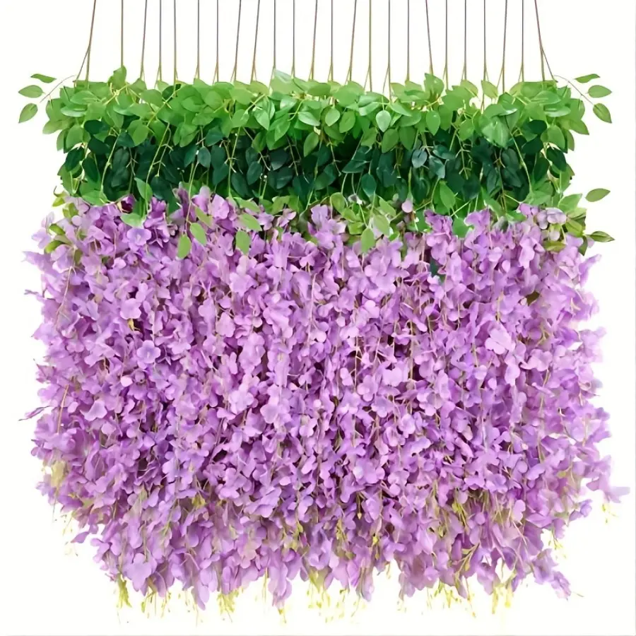 12 purple wisteria simulation flowers, dense silk vine Lata hanging flower wreath, suitable for wedding parties, garden outdoor greening, office wall decoration, room decoration, home decoration