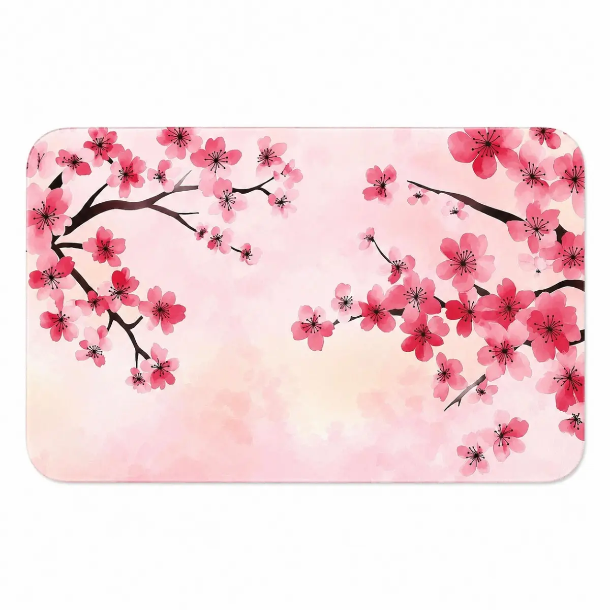 Cozy Flannel Cotton Pink Cherry Blossom Bath Mat - Decorative Sakura Artwork Bathroom Accessory, Cute Floral Rug for Women's Bathroom, Bedroom Vanity, Ideal Gift