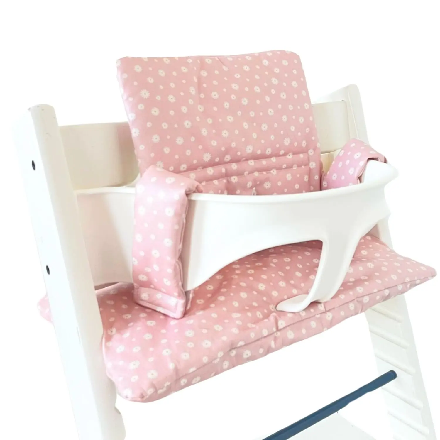 Cushion Compatible with Stokke Tripp Trapp (Old and New Model) 2 Pieces | Wipeable & Washable at 86°F | Oeko-Tex Certified Cotton | Extra Padded Handmade Seat Cover | Pink Daisy