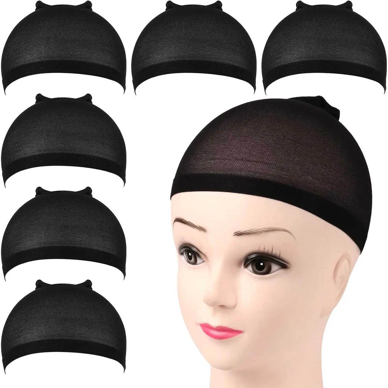 Wig Cap, 6 count Black Stocking Caps for Wigs, Stretchy Stocking Nylon Caps for Women, Girls,