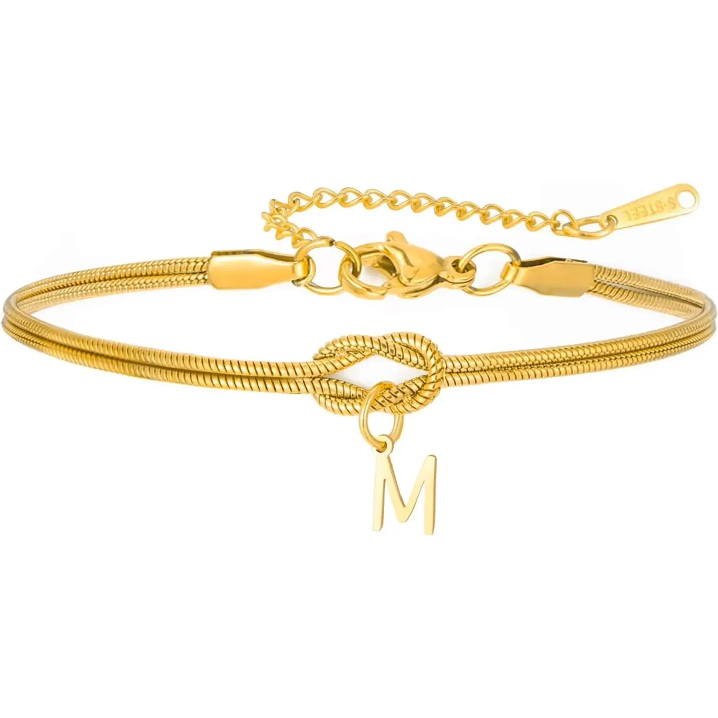 Initial Knot Bracelets for Women Infinity Knot Bracelet Love Knot Bracelets Trendy Letter A-Z  Bracelet Stainless Steel Dainty  Love  for Couples Anniversary Valentine‘s Day