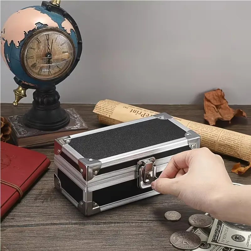 Aluminum Alloy Cash Storage Box, Lockable Coin Organizer, Single Row Currency Tray, Secure Money Holder, Jewelry & Cosmetics Container