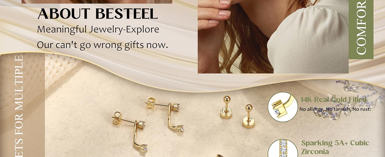 BESTEEL Small Hoop Earrings for Women - Hypoallergenic Surgical Steel Flat Back Earring Stacks Set Dangle Huggie Stud Cartilage Jewelry Trendy 4 Pairs BESTEEL Small Hoop Earrings for Women - Hypoallergenic Surgical Steel Flat Back Earring Stacks Set Dangle Huggie Stud Cartilage Jewelry Trendy 4 Pairs