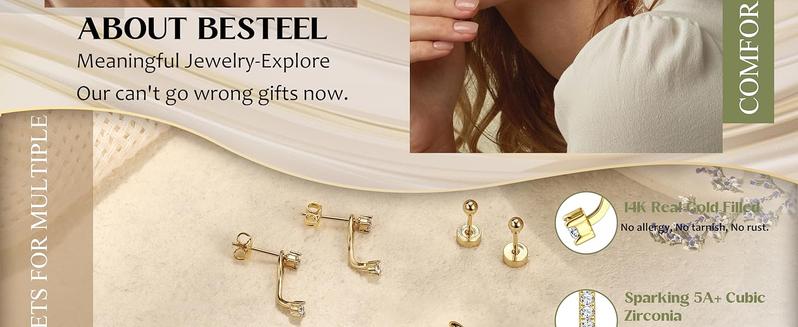 BESTEEL Small Hoop Earrings for Women - Hypoallergenic Surgical Steel Flat Back Earring Stacks Set Dangle Huggie Stud Cartilage Jewelry Trendy 4 Pairs