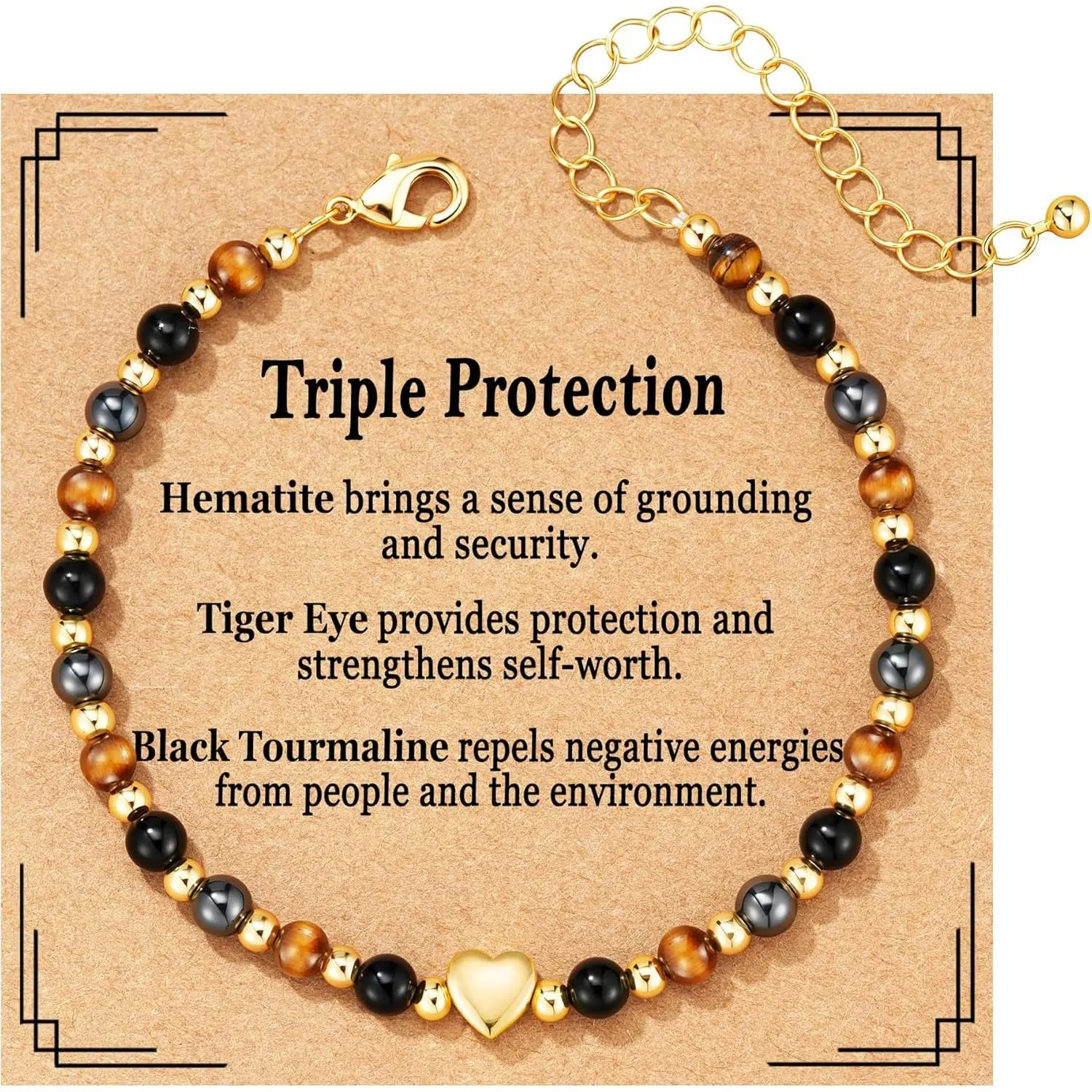 Natural Crystal Bracelet for Women, Anxiety Relief New Beginnings Triple Protection Money Empath Protection Jewelry Gift 6.5+2 Inches