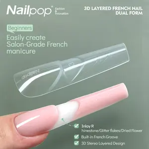3D Layered French Nail Dual Form Clear Extension Mold with Built in Groove for Acrylic Gel Nail Building 150pcs 15 Sizes Box