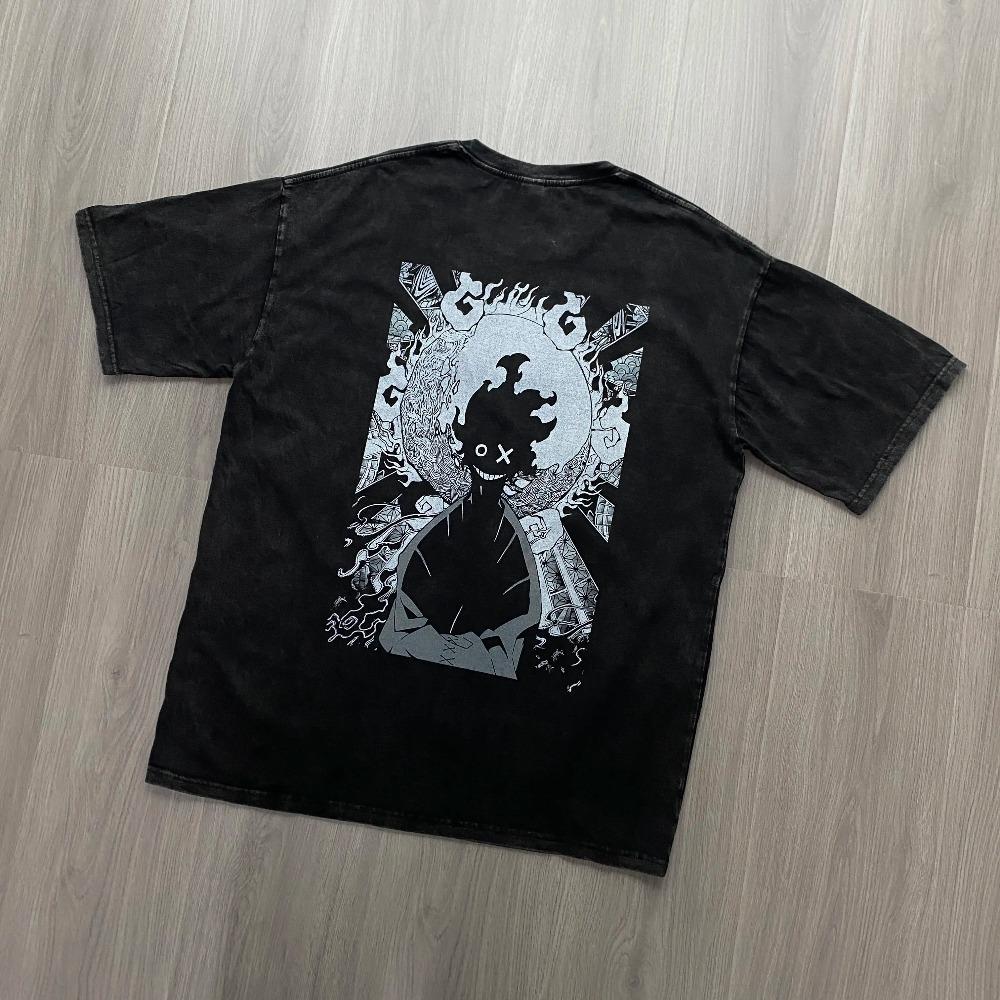 Benimaru Shinmon Fire Force Ver.2 Oversized Washed Black T-Shirt Unisex Printed Cool Tee Anime Pattern Shirt Summer Casual Hip Hop T-Shirt Street Clothing