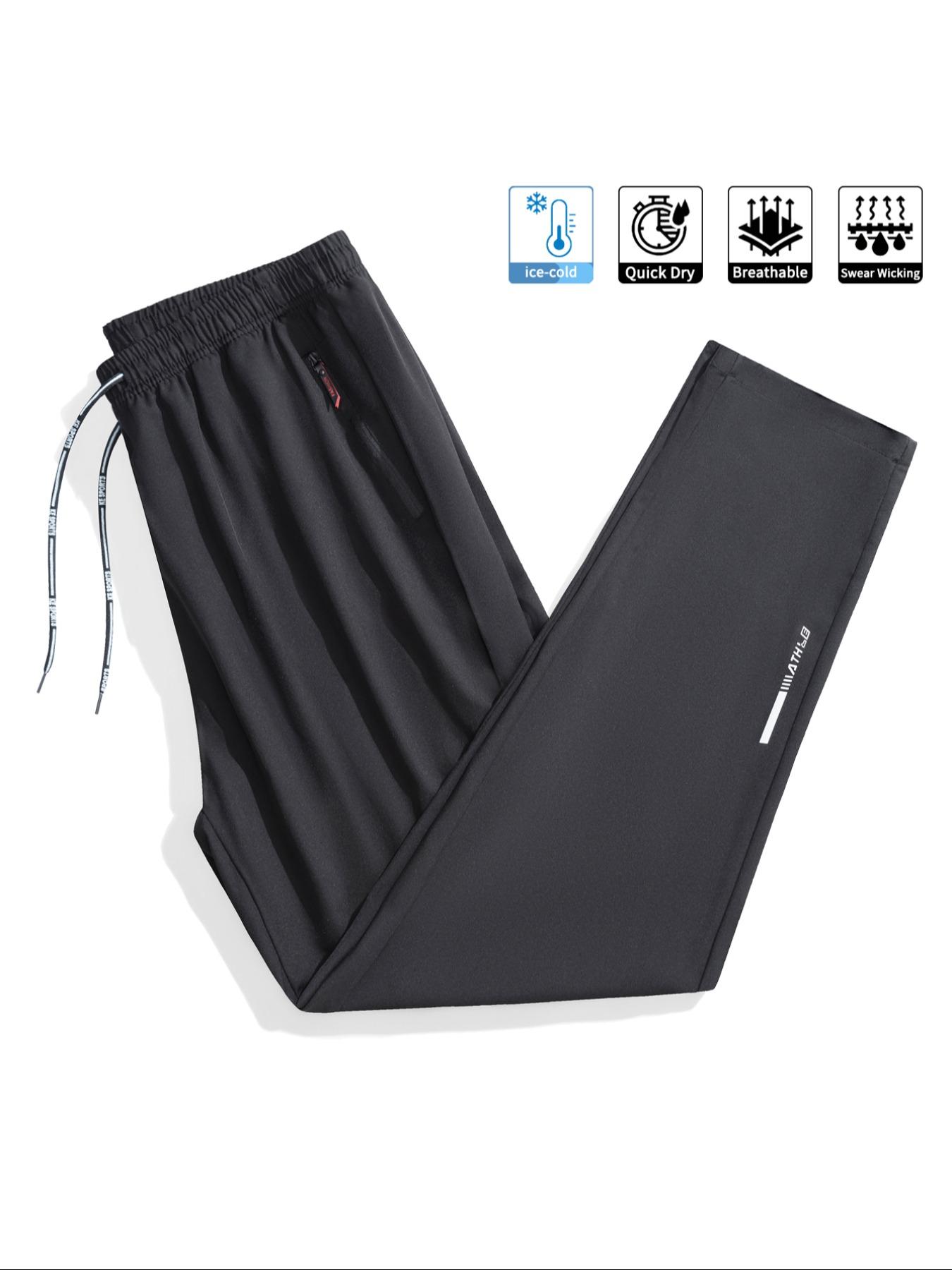 Men's Sporty Thin version Fitted Long Pants Set, Athletic Style Activewear, Zipper Pockets & Elastic Waistband Design, Breathable Sweat-Wicking Fabric for Outdoor Sports & Fitness