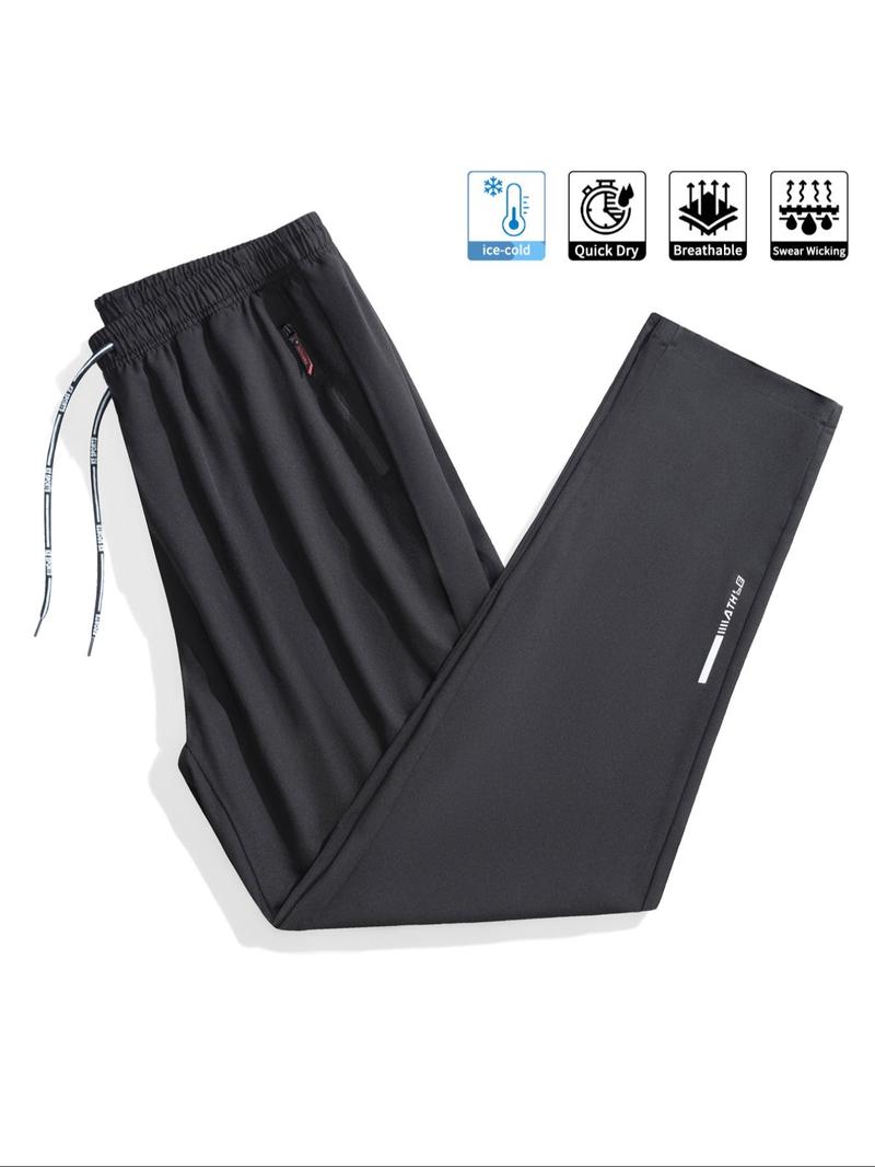 Men's Sporty Thin version Fitted Long Pants Set, Zipper Pockets & Elastic Waistband Design, Breathable Sweat-Wicking Fabric for Outdoor Sports & Fitness