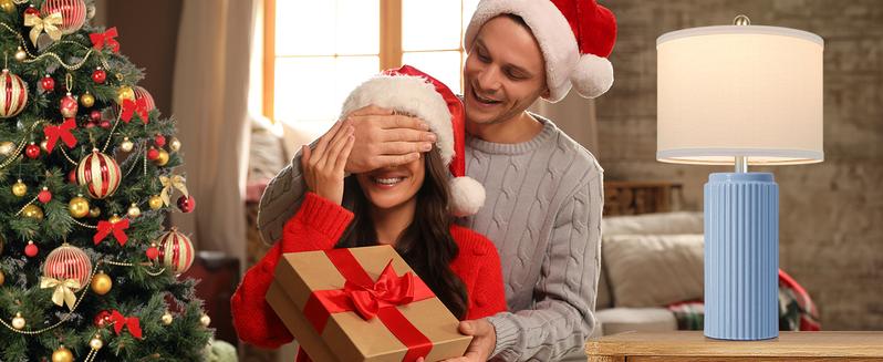 23.5’’ Farmhouse Table Lamps for Living Room Set of 2, Modern Elegant Ceramic Bedside Nightstand Lamps with White Linen Shade for Bedroom, Coastal Lamps Set for Study Home Office