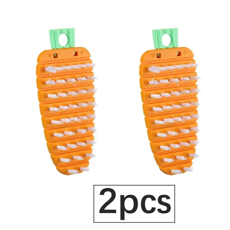 2pcs Cute Carrot Shape Soft Bristle Cleaning Brush, Multi-Functional Household Scrub Brush, Gentle Laundry Shoe Brush for Stain Removal, Durable Kitchen Bathroom Cleaning Tool