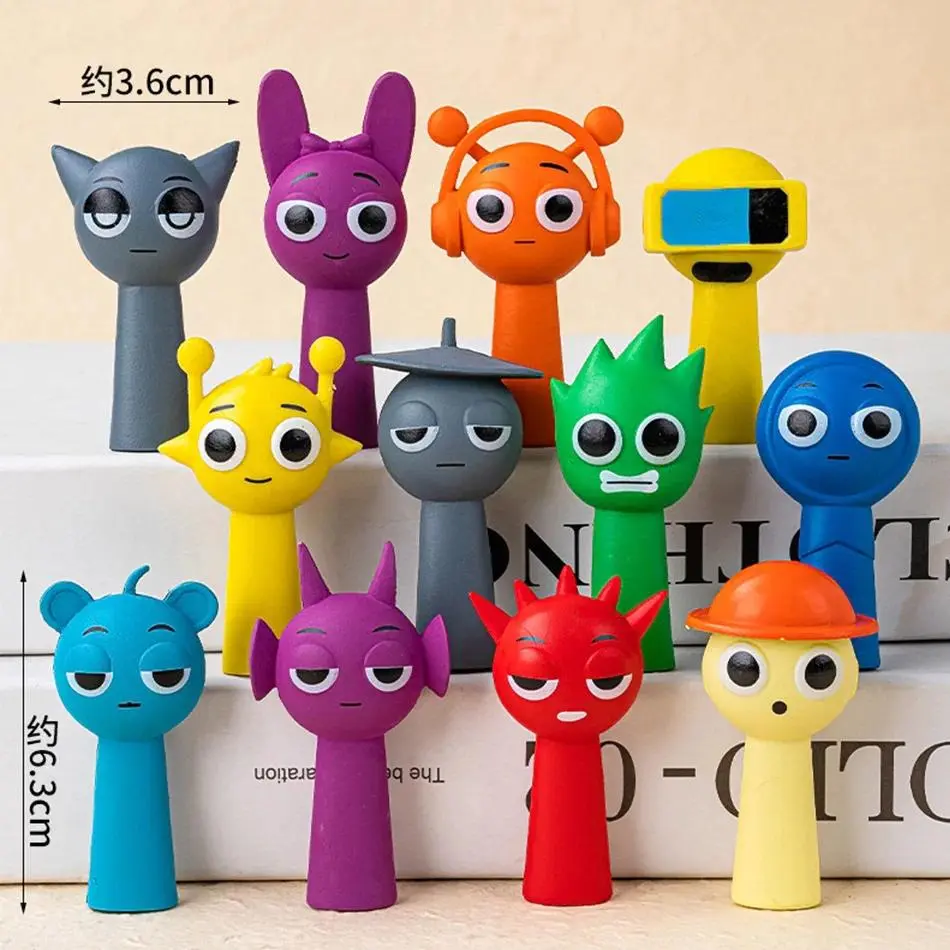 Sprunki Beats Character Figure Set – 12PCS Colorful Cute Music Monster Collectible Toys, 6.8-8.2cm Mini Plastic Figurines for Ki