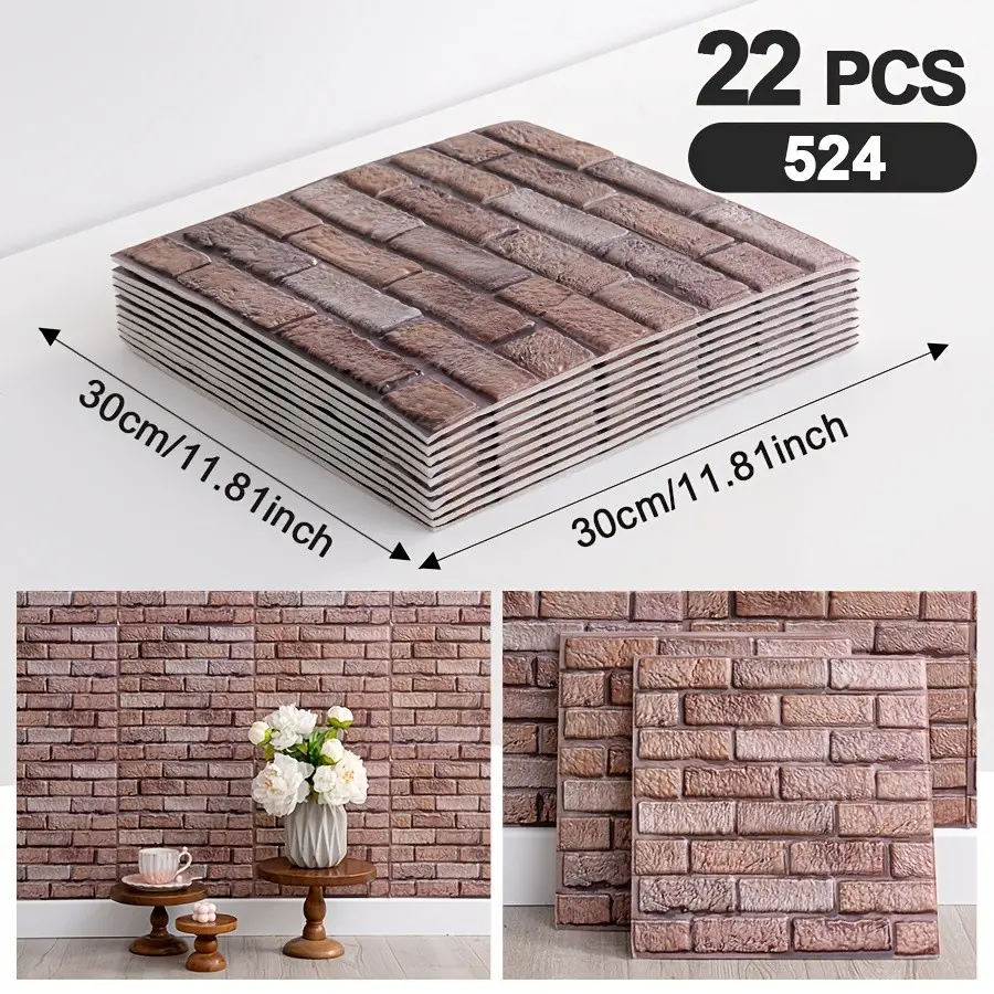 22-Piece Self-Adhesive Wall Paper, 3D Brick Pattern, Soundproof, Waterproof Kitchen Splash Guard, Bedroom Home Decor, Easy Install