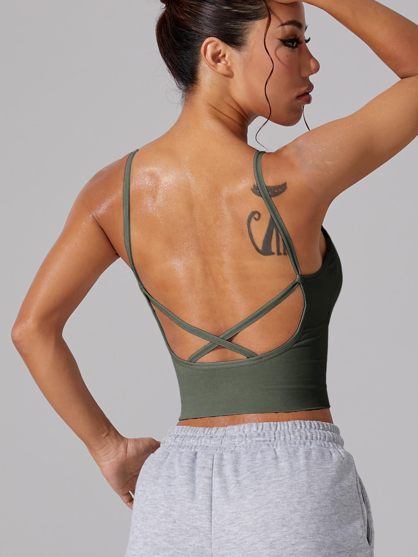 Women's Plain Criss Cross Backless Sports Bra, Casual Breathable Sports Top for Yoga Gym Workout, Women's Sport & Outdoor Clothing for All Seasons