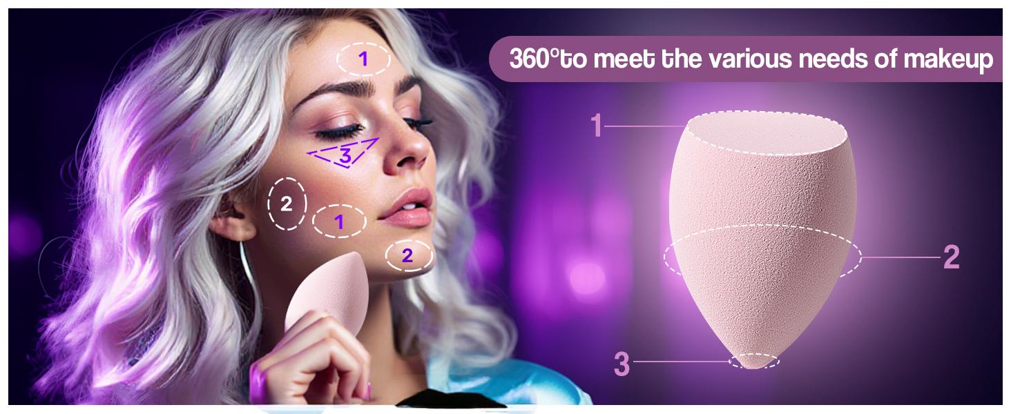Makeup Sponge Set Triangle Puff 14 Pcs for Liquid, Cream, and Powder, Multi-colored Makeup Sponges and Mini Sponge with Case (A-Purple)