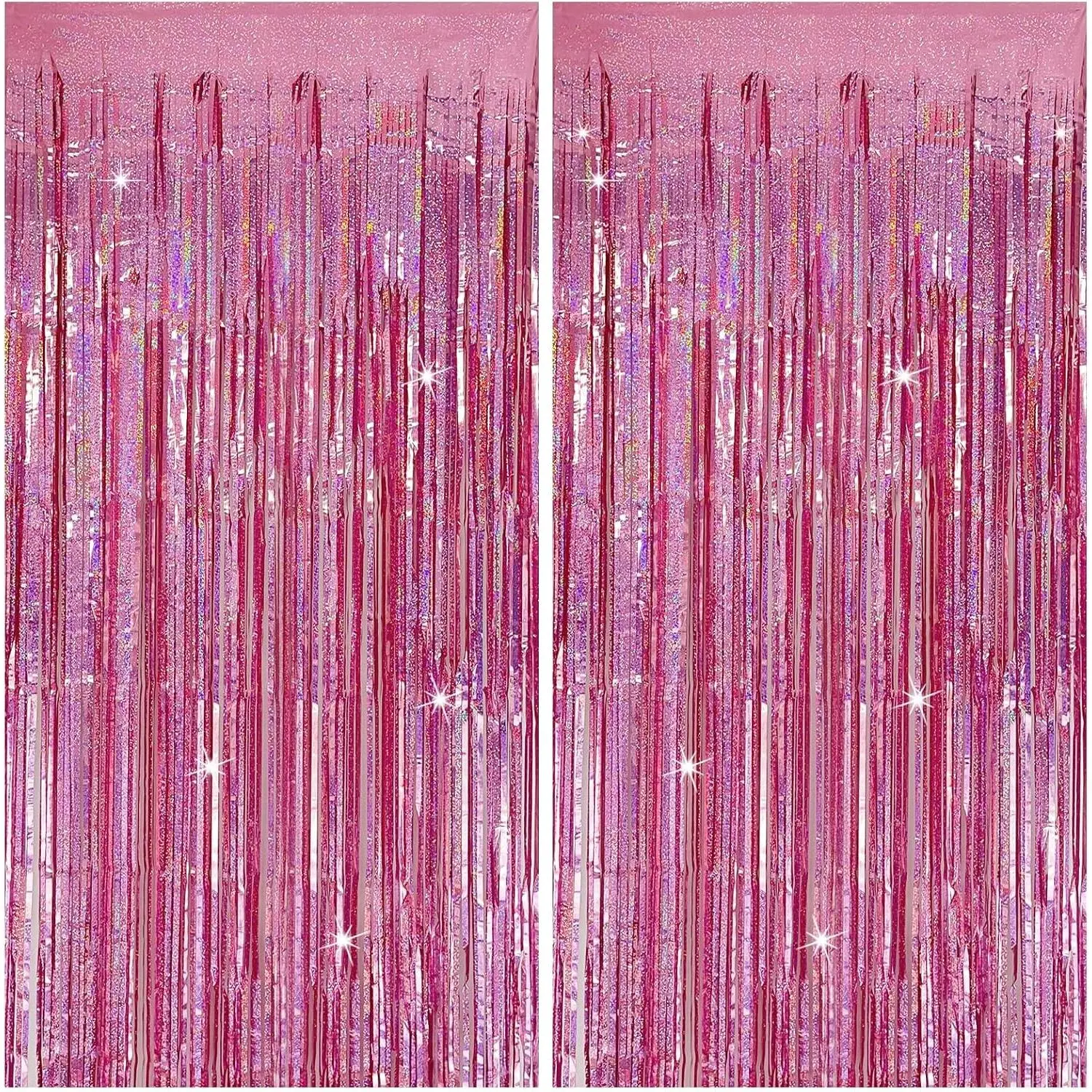 Pink Tinsel Foil Fringe Curtain Party Decorations 2 Packs, Glitter Streamers for Photo Booth Backdrop - Birthday, Christmas, Wedding, Halloween, GraduationGift