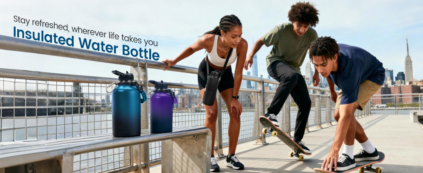 1 Gallon Water Bottle Insulated, Vacuum Stainless Steel Water Bottle Keep Cold 48Hrs, 128 oz Large Gallon Water Jug for Travel, Sport, Gym, Hiking with Carrier Bag, Black