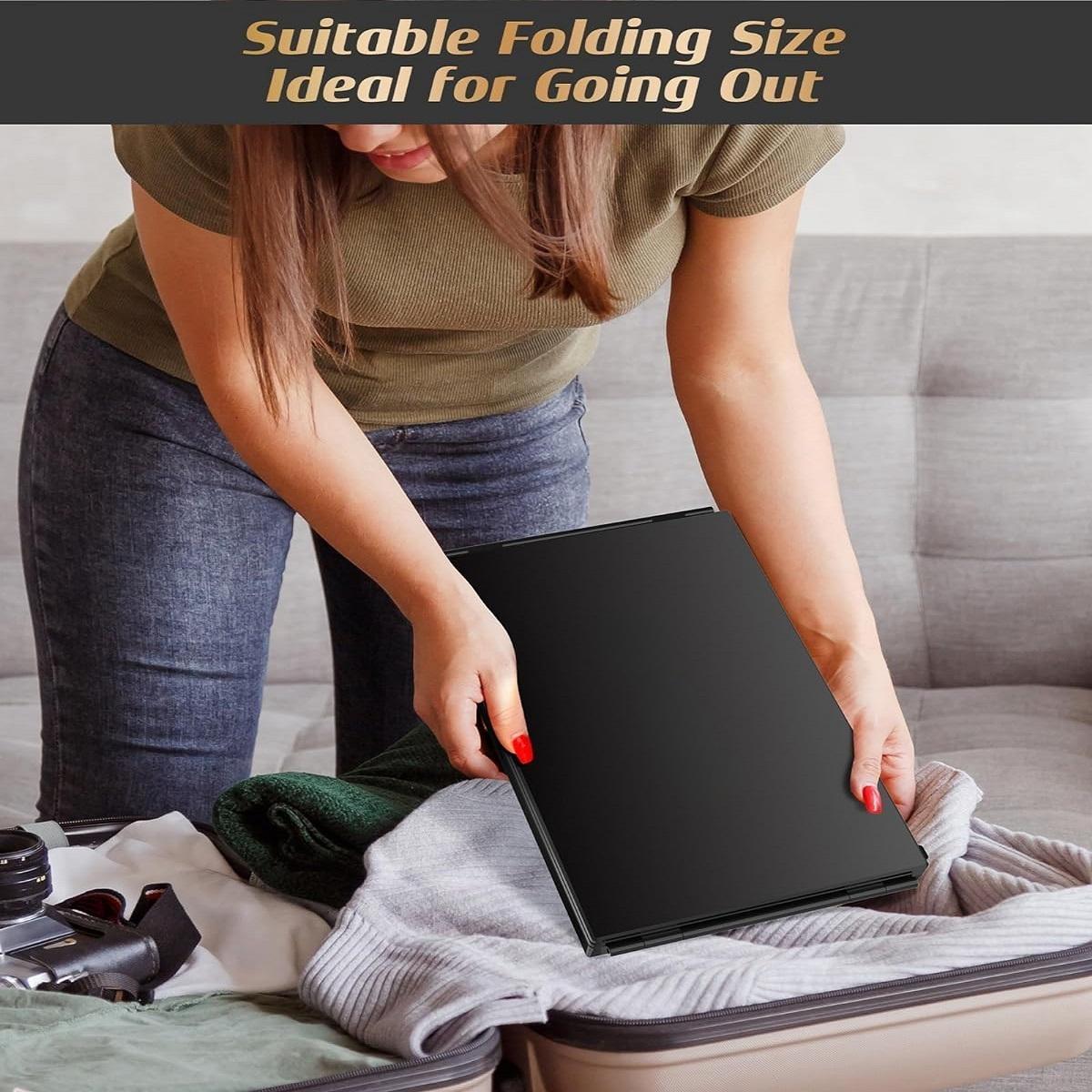 Extendable Tri-Fold Makeup Mirror, Portable Hanging Cosmetic Mirror for Hair Styling & Shaving, Best Birthday Gift for Men & Women
