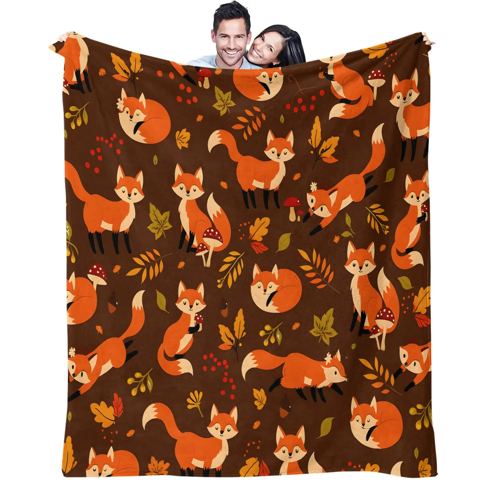 1 Piece Autumn Fox - Themed Blanket🦊 Loads of Cute Foxes & Fall Leaves! Perfect for Sofa Binging, Bedroom Naps🍂 Ideal for Holiday Gifting, Autumn Camping, Gal Hangouts. Fits（Autumn Equinox）, Halloween – Vibe Boosted✨