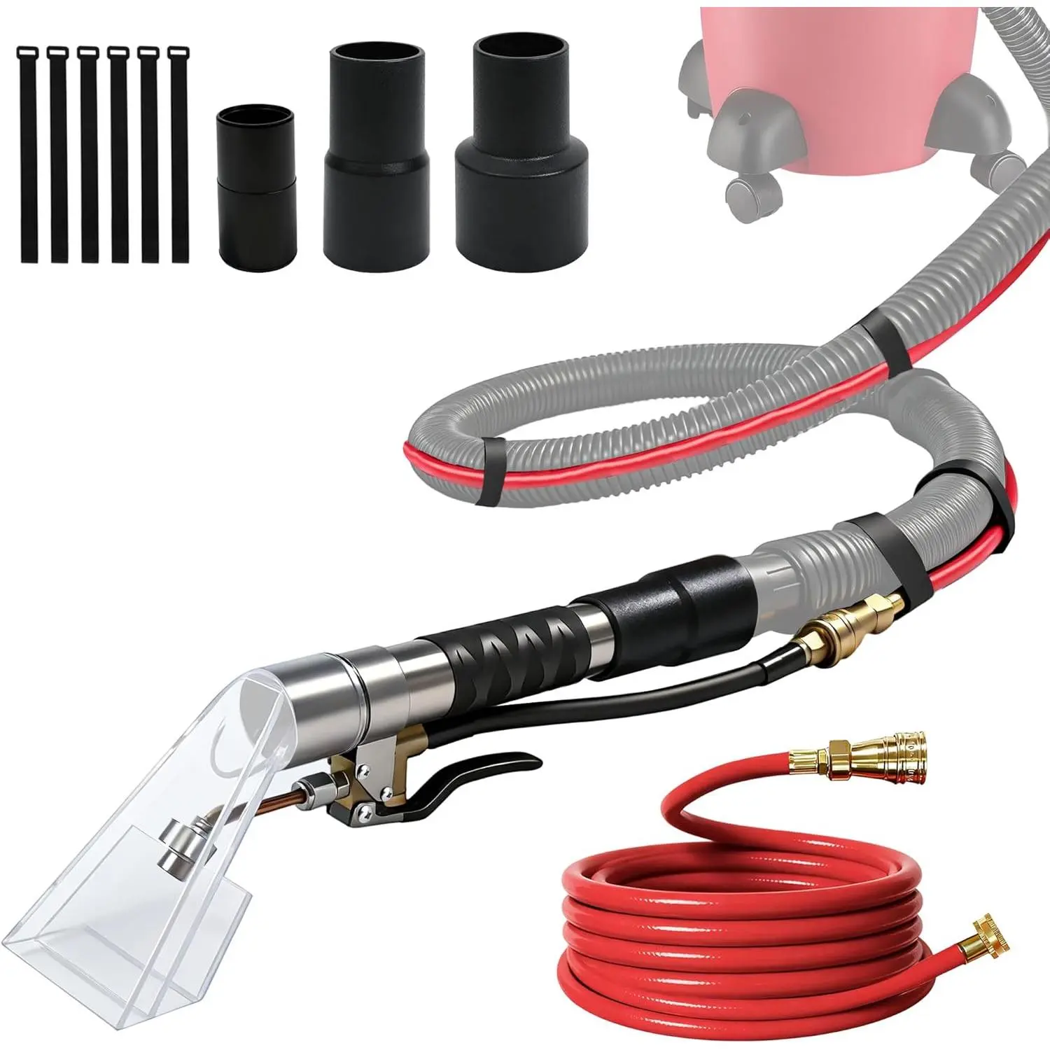 Universal Fit Shop Vac Extractor Hose Kit Adapter, 25ft Water Hose Wet-Dry Accessory for Upholstery, Carpet Cleaning & Auto Detailing Power Tool Accessories