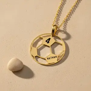 AS657 Football Lover Gifts Personalized Custom Name and Number Football Pendant Stainless Steel Hollow Engraving Name Digital Necklace Team Jewelry