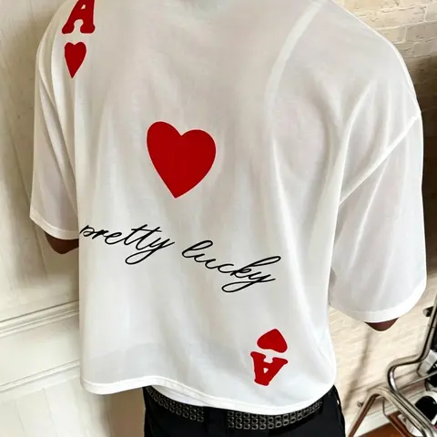 Men's Regular Fit Letter Print Round Neck Street Fashion Graphic Tee, Casual Short Sleeve T-shirt for Summer, Men's Top for Daily Wear, Tropical, Heart