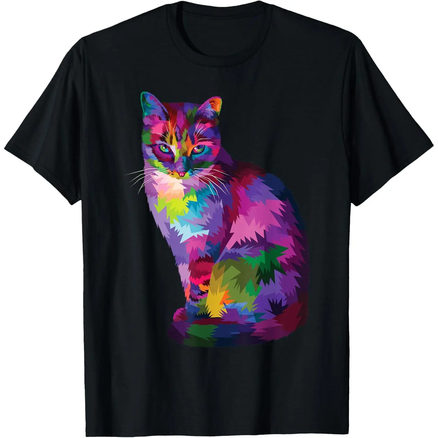 Rainbow Tabby Cat Vibrant Feline Spectrum Kitty Portrait Graphic T-Shirt