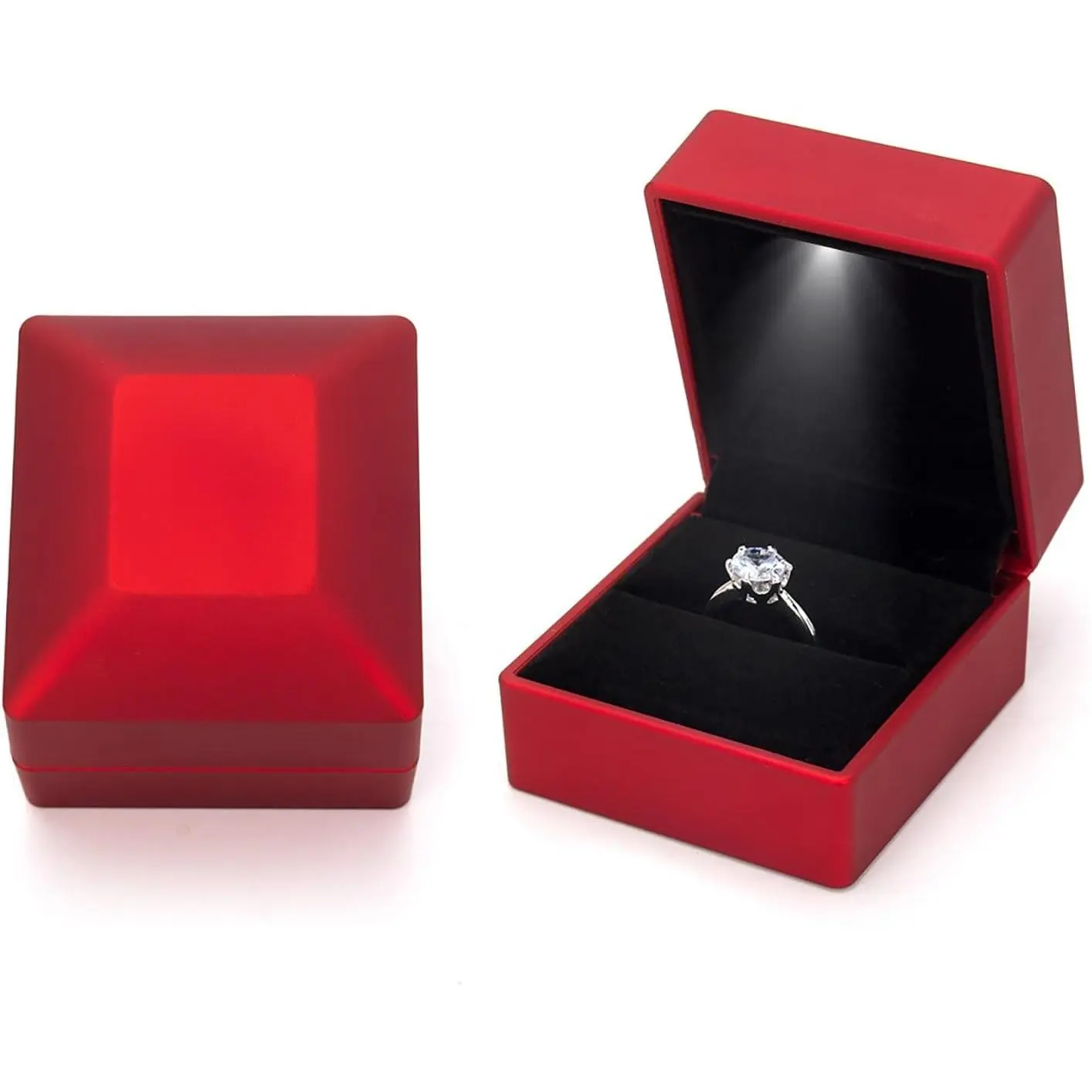 Ring Box Square Shaped LED Light Engagement Ring Boxes   Box for Proposal Wedding Valentine's Day Anniversary Christmas  Thanksgiving  (Square Red)