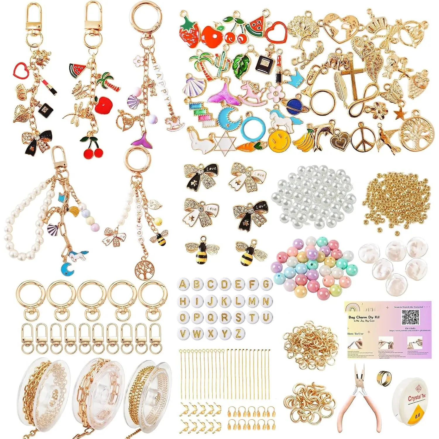 513 count   Making Kit & Bag Charm Kit, DIY Lip Gloss Charms &  Making Supplies with Enamel Charms, Beads, Pliers -  Aesthetic & Preppy Gifts